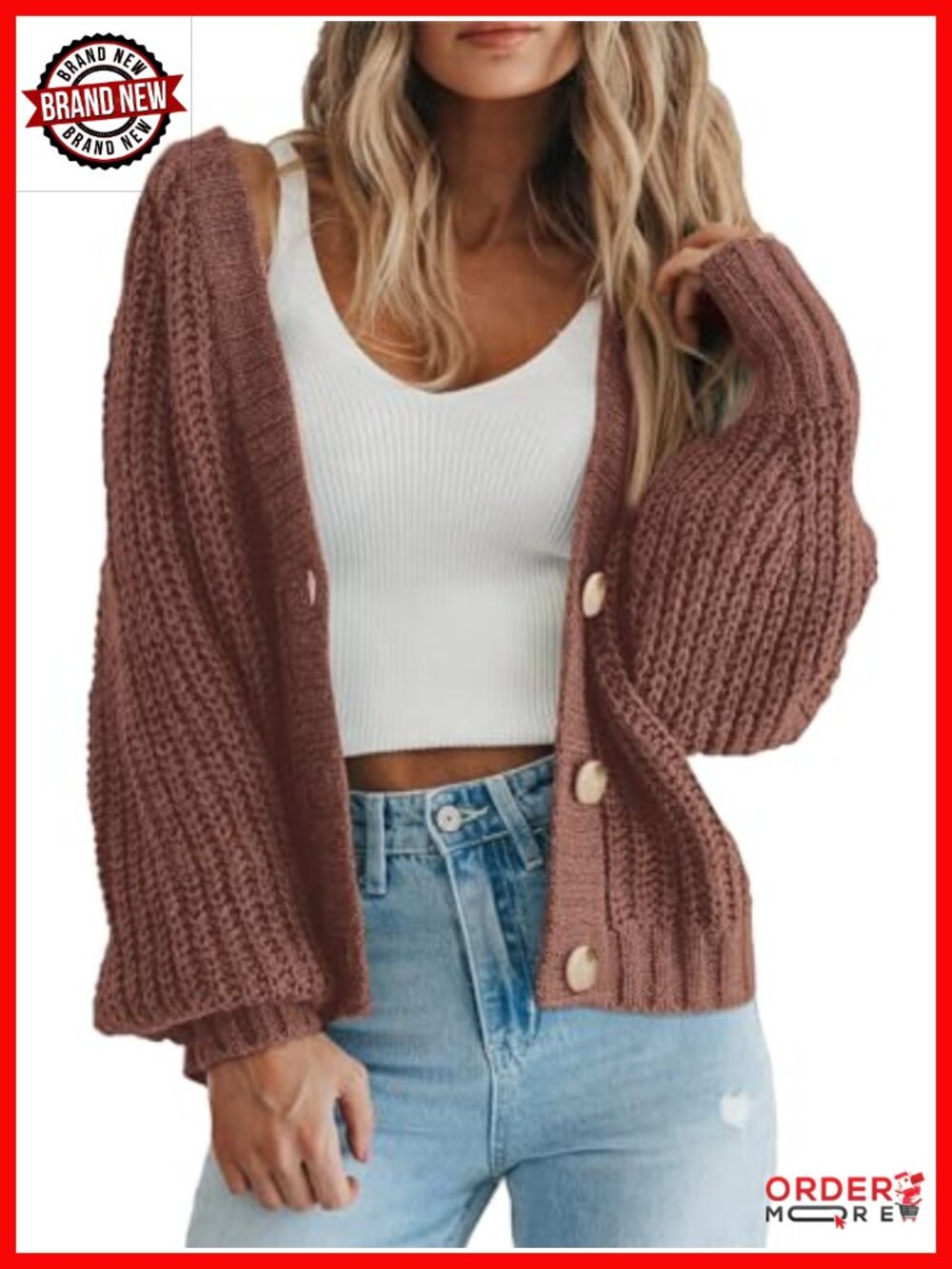 PRETTYGARDEN Chunky Knit Open Front Cardigan Sweater Button Down Long Sleeve V